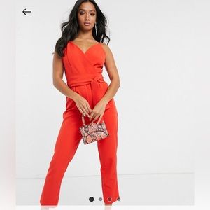 ASOS DESIGN Petite wrap front jumpsuit with belt